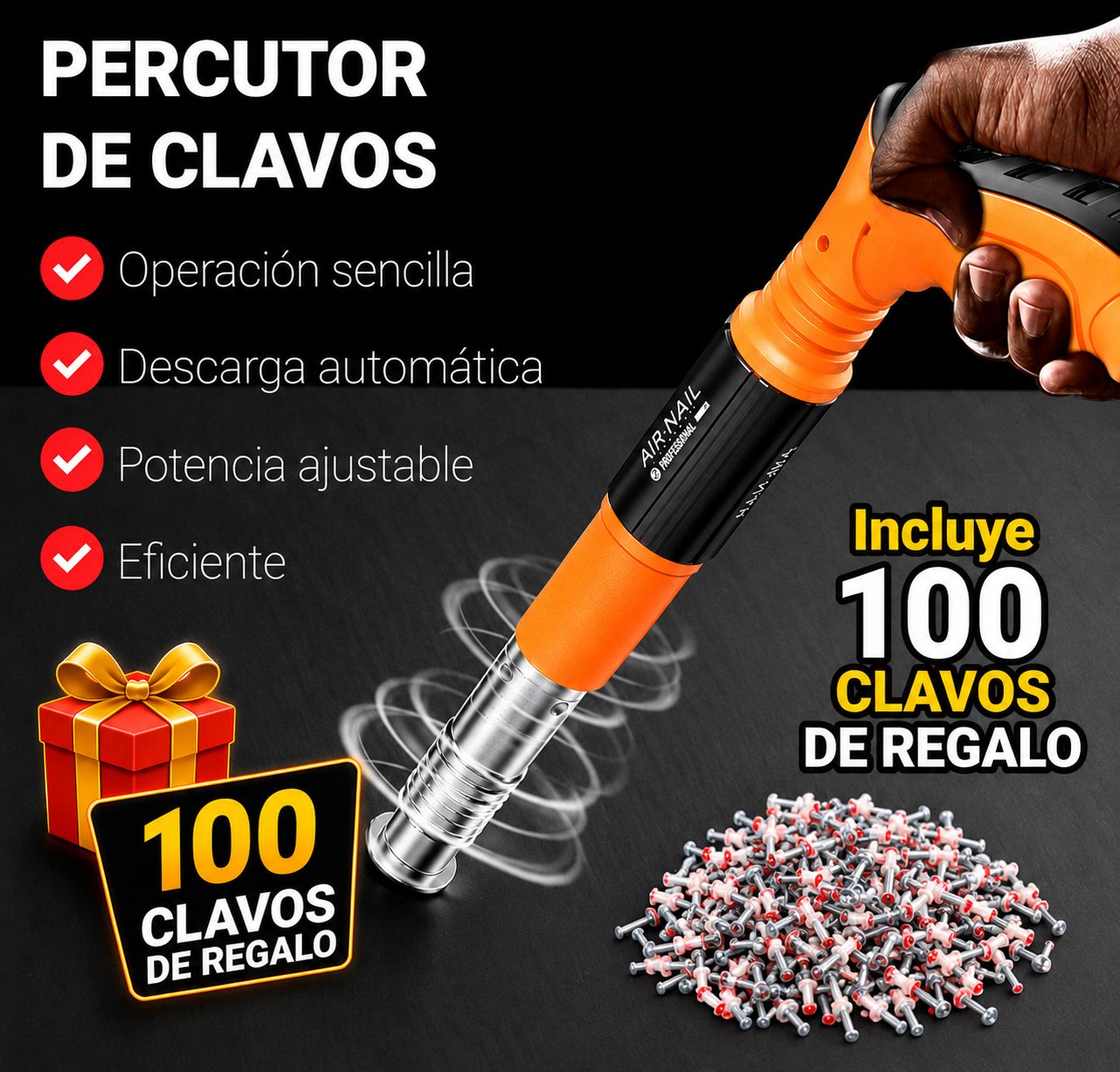 Pistola Remachadora de Clavos + Estuche con Guantes+Gafas Protectoras+Clavos Regalo 🎁